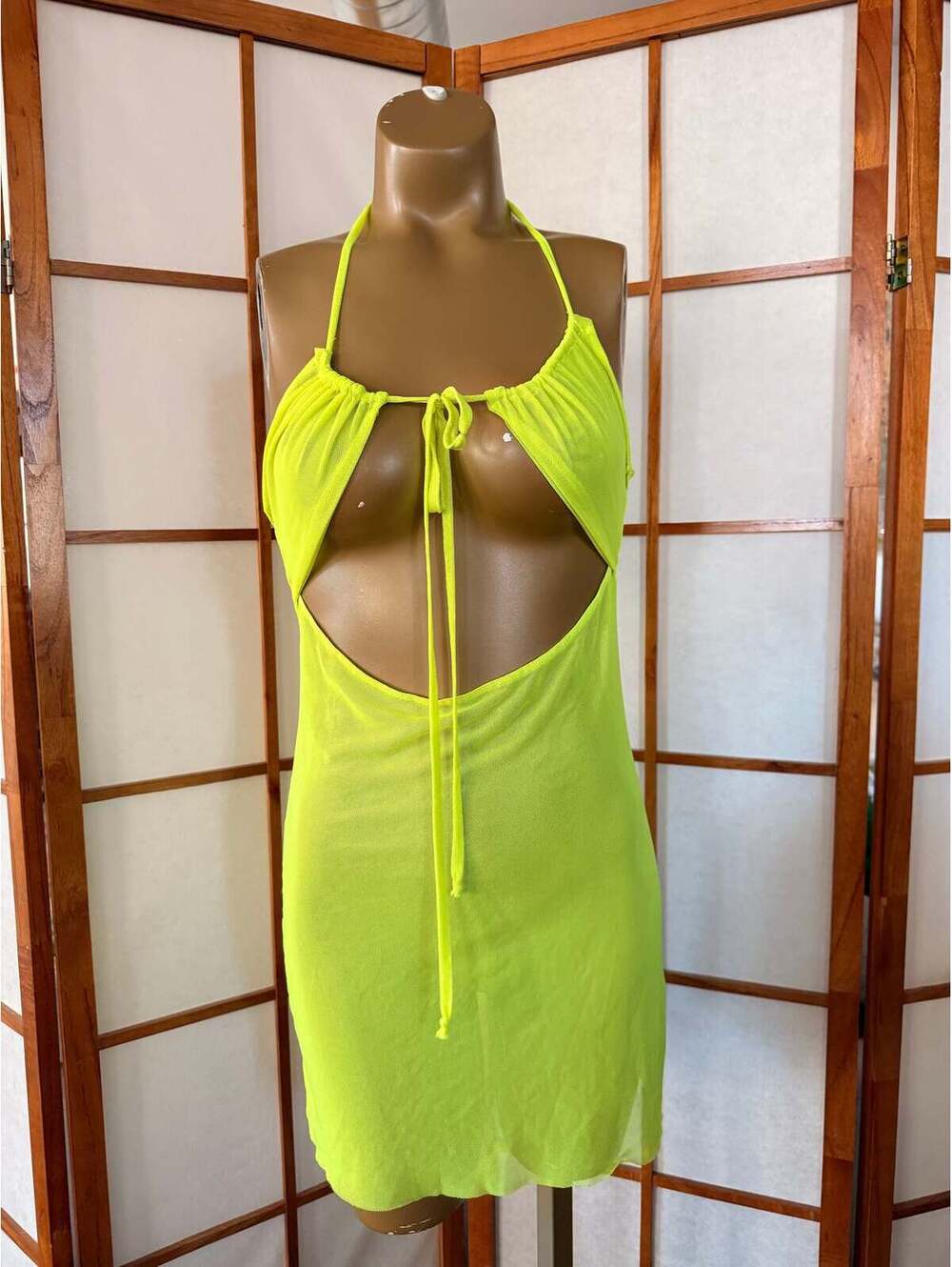 Yellow Mesh See Through Dress